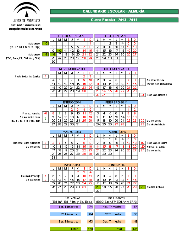 Calendario escolar Andalucia 2013-2014