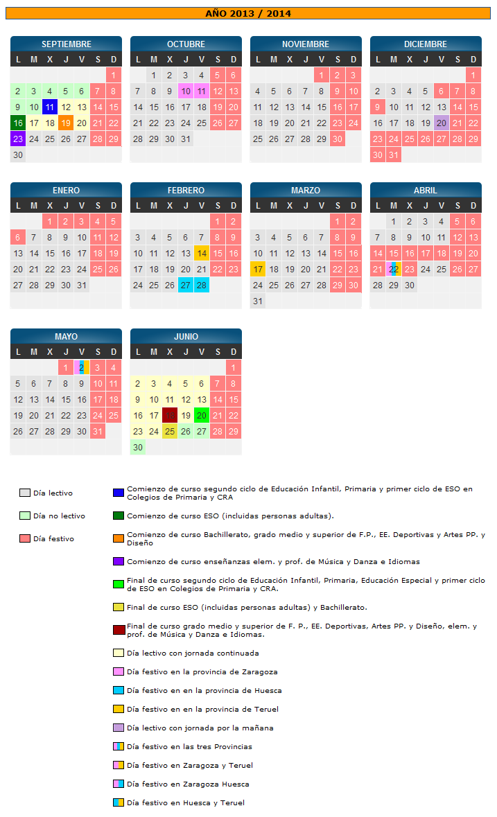 Calendario escolar aragón 2013-2014