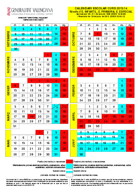 Calendario escolar valencia 2013-2014