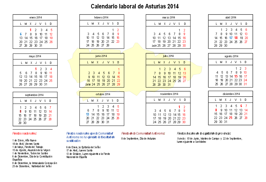 Calendario laboral Asturias 2014