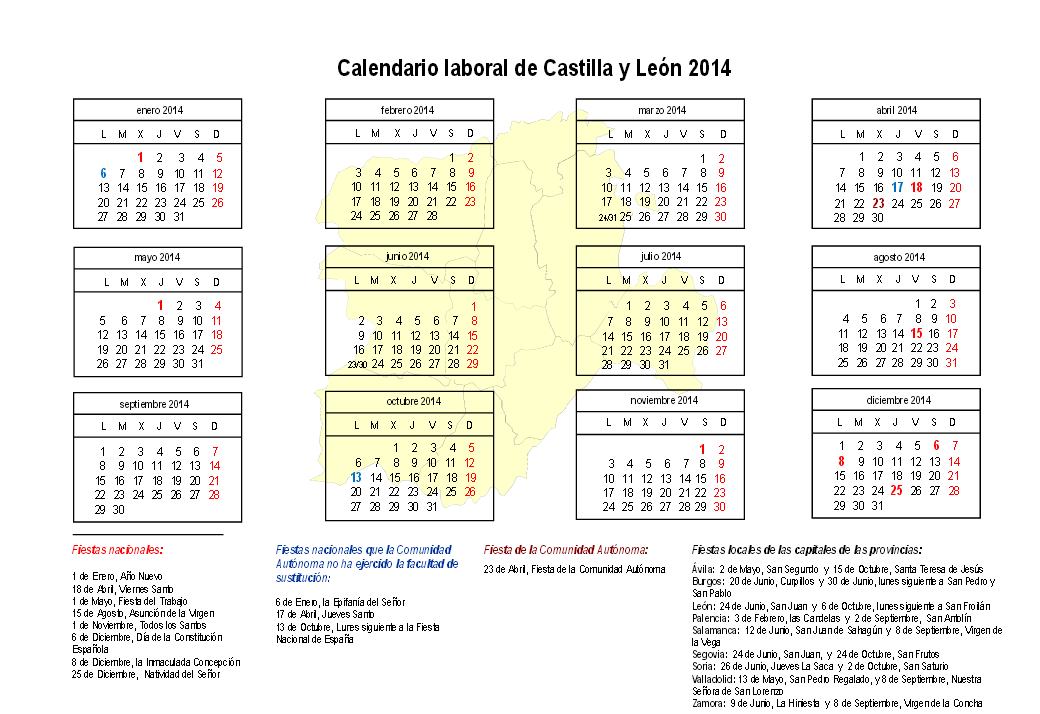 Calendario laboral Castilla y León 2014
