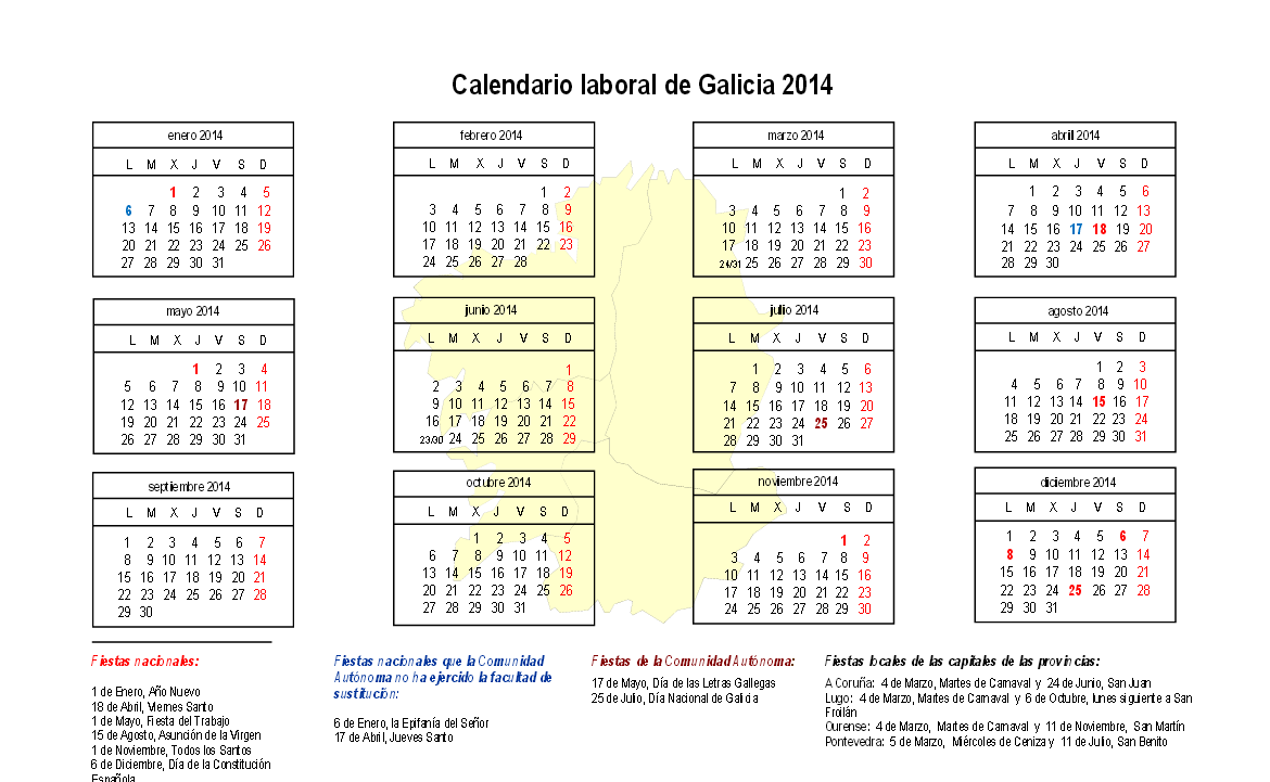 Calendario laboral Galicia 2014