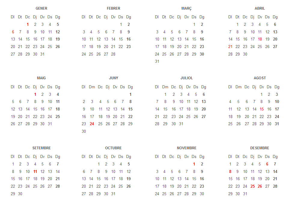 Calendario laboral y días festivos Cataluña 2014
