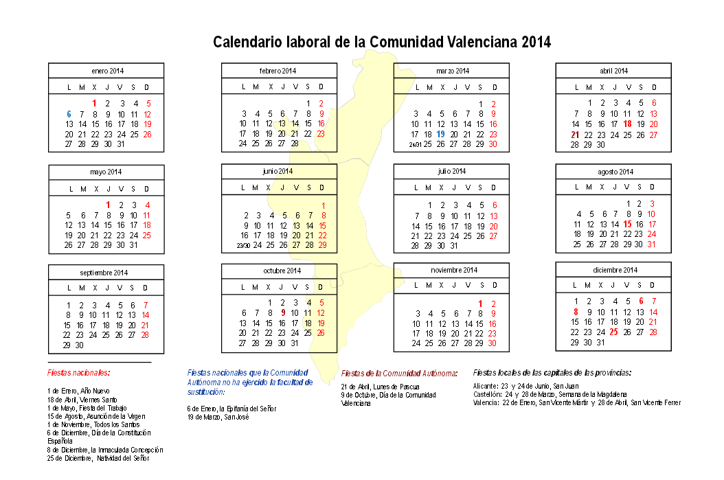 Calendario laboral y días festivos en Valencia 2014