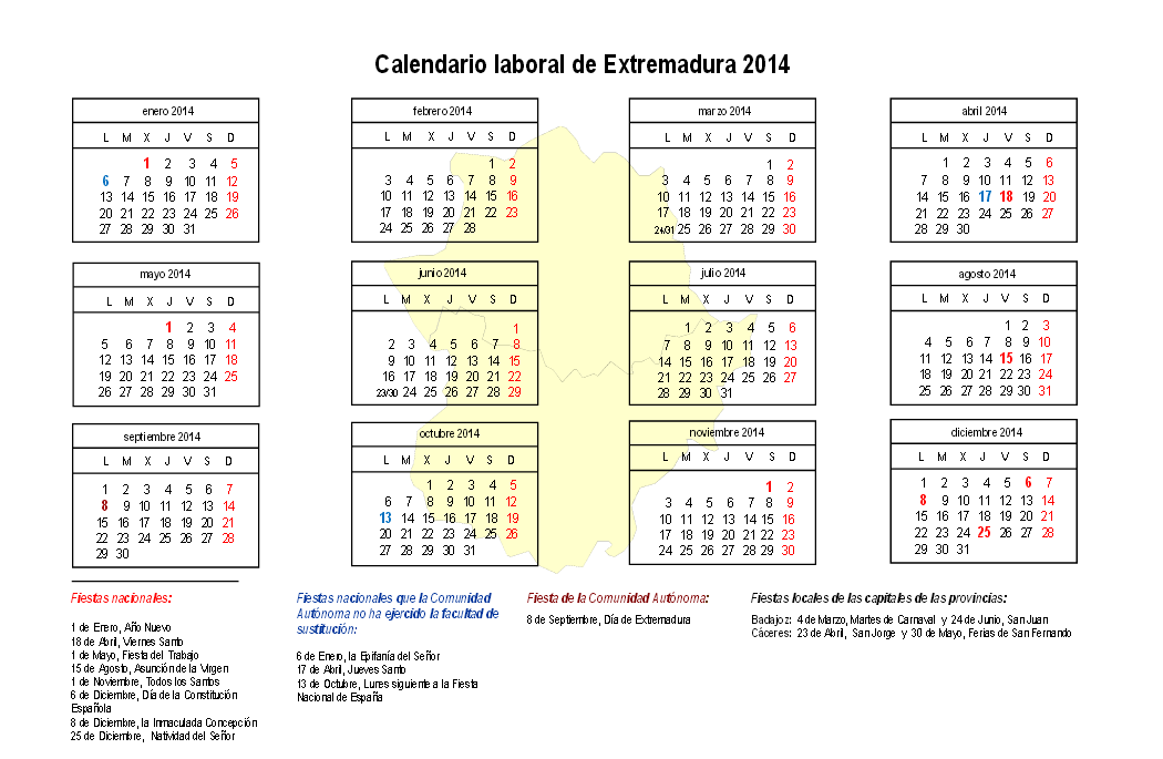Calendario laboral extremadura 2014