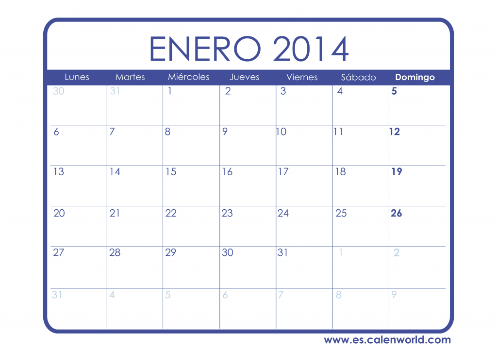Calendario Enero 2014 para imprimir