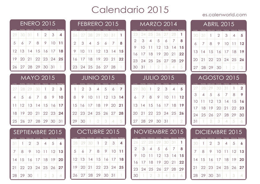 Calendario anual 2015
