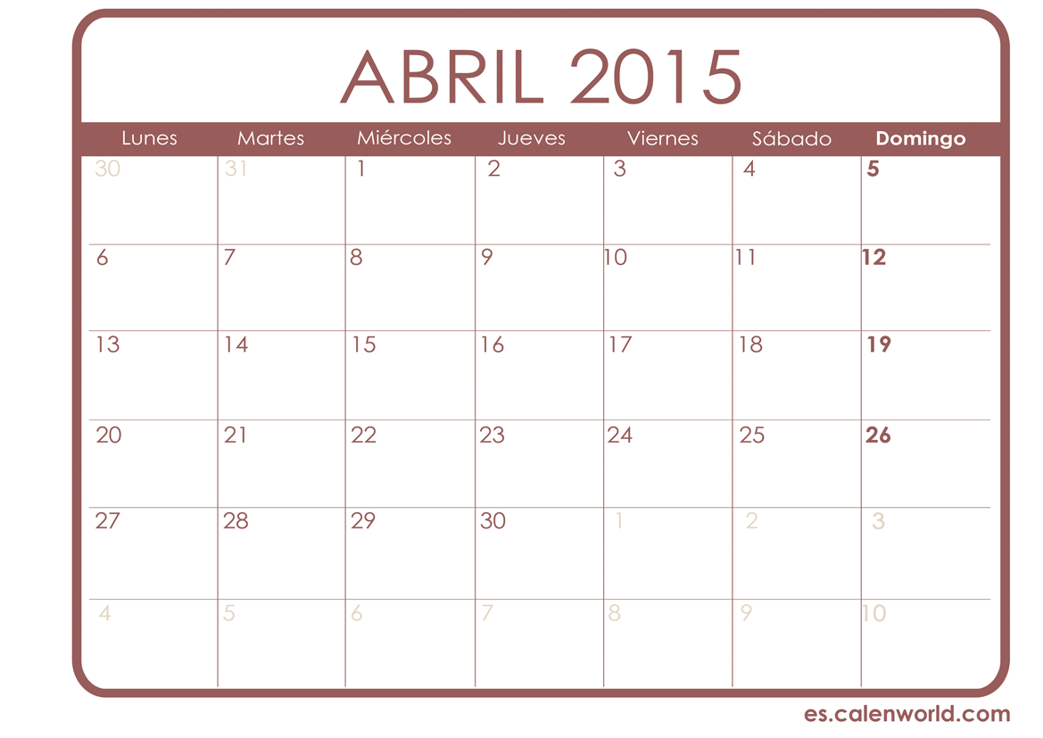 Calendario Abril 2015