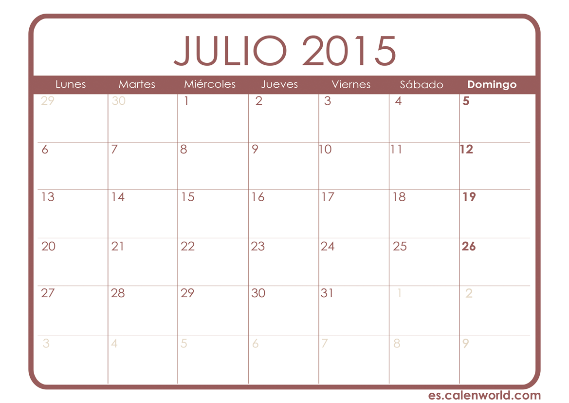 Calendario Julio 2015