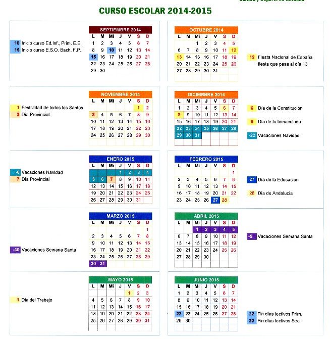 Calendario escolar Andalucia para el curso 2014-2015