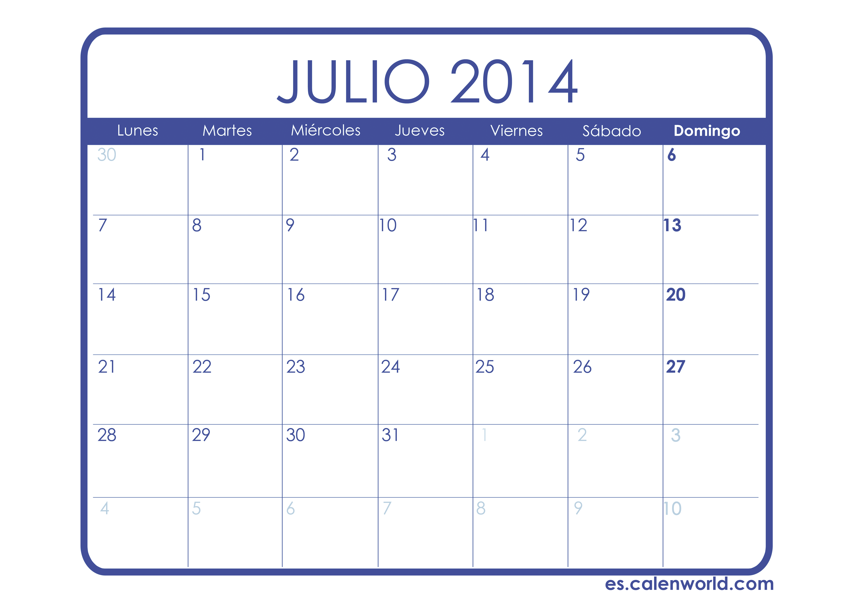 Calendario julio 2014