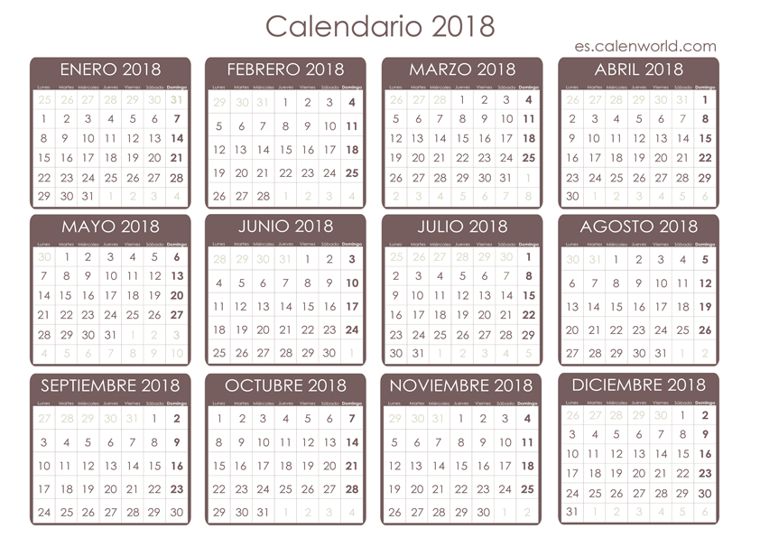 Calendario anual 2018