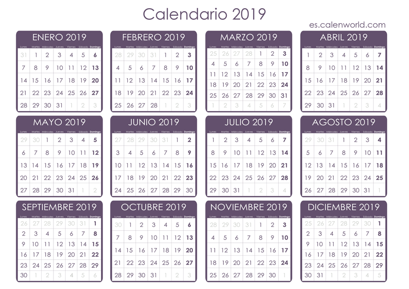 Calendario anual 2019