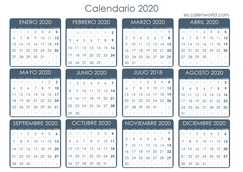 Calendario anual 2020