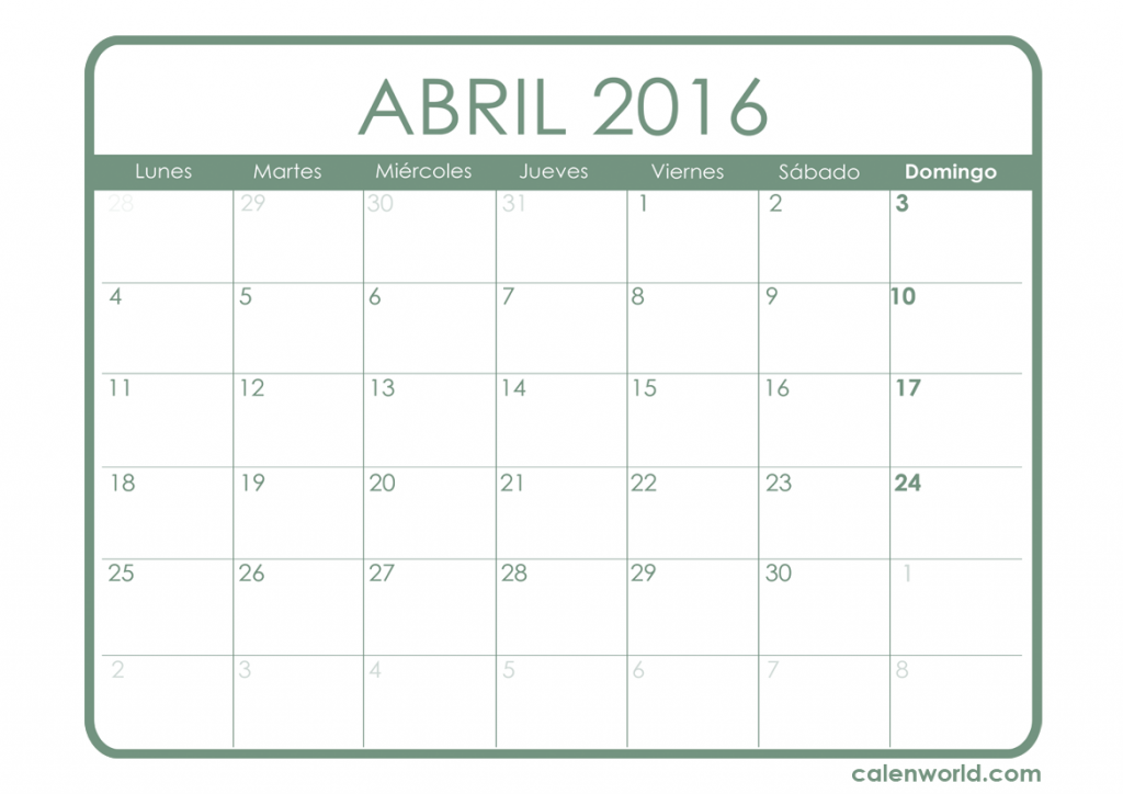 Calendario Abril 2016