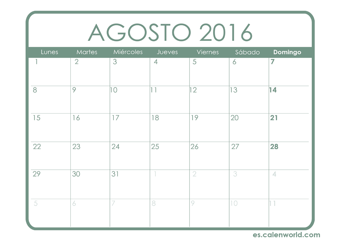 Calendario Agosto 2016