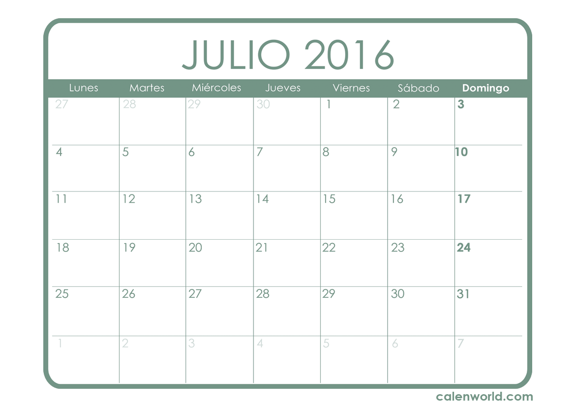 Calendario Julio 2016