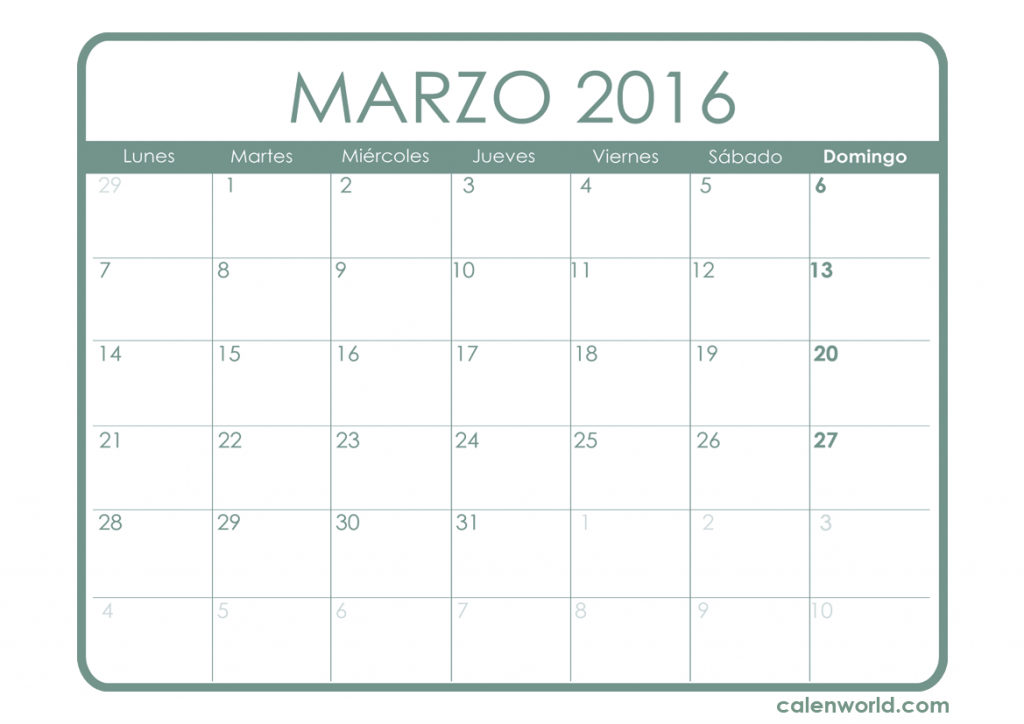 Calendario Marzo 2016