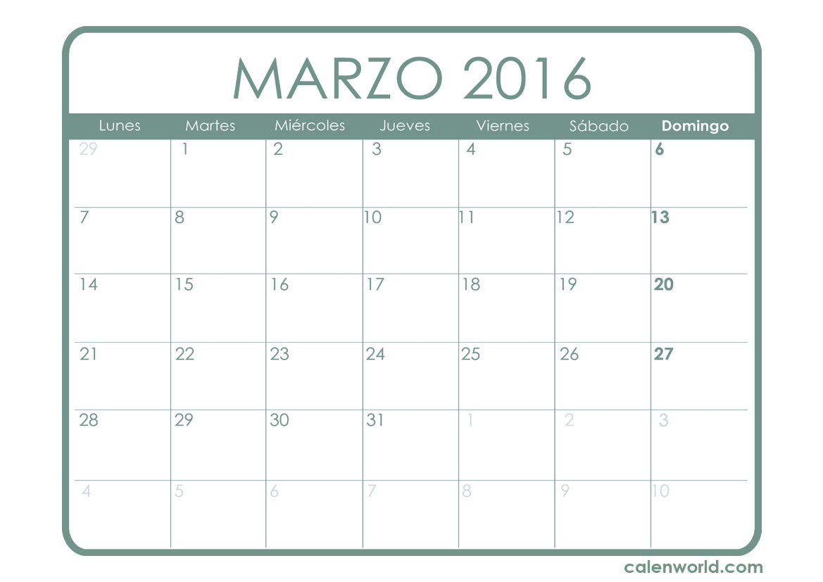 Calendario Marzo 2016