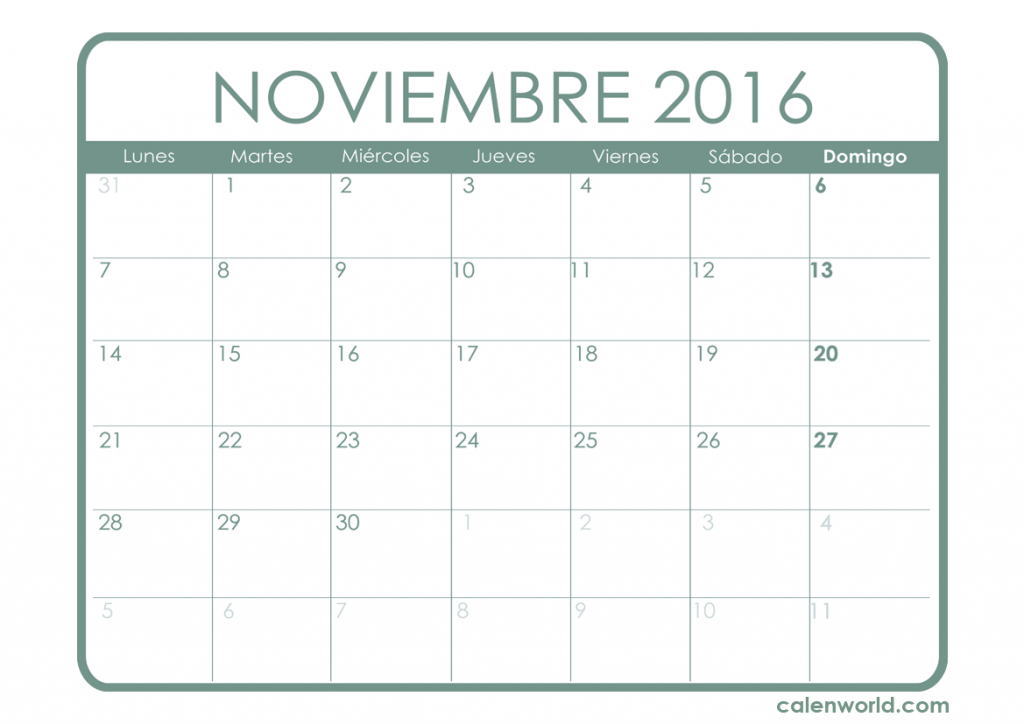 Calendario Noviembre 2016