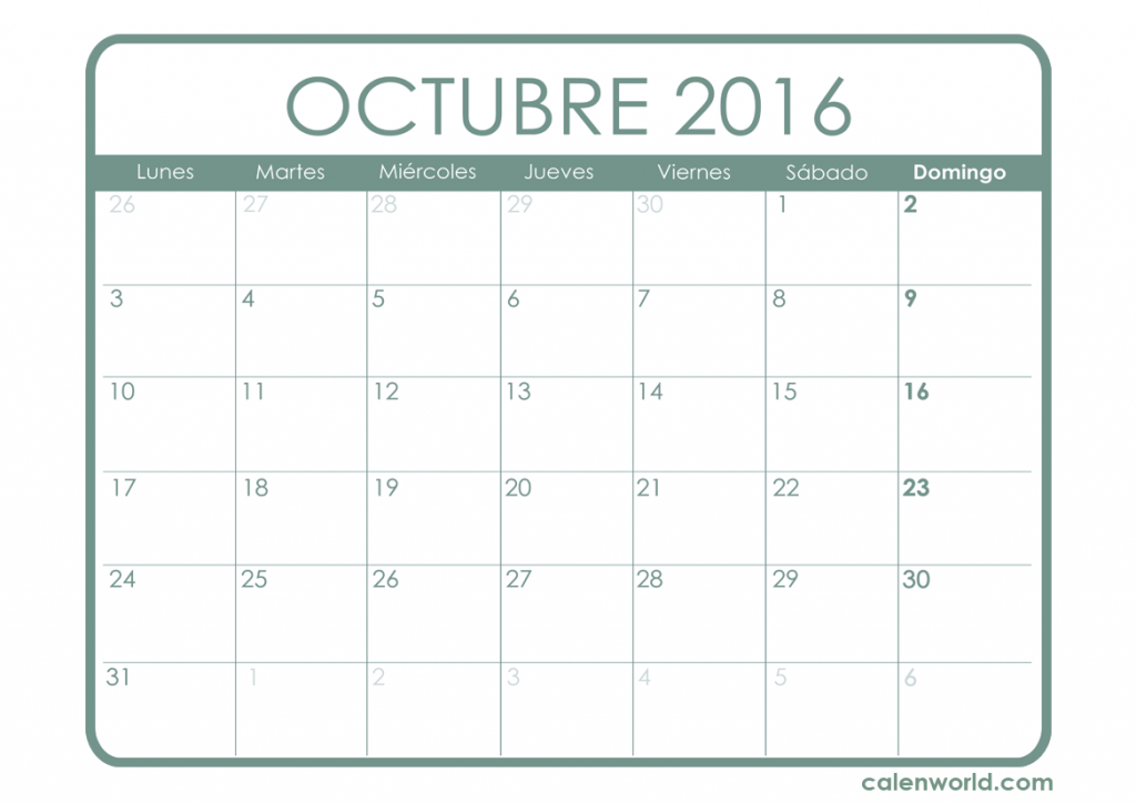 Calendario Octubre 2016