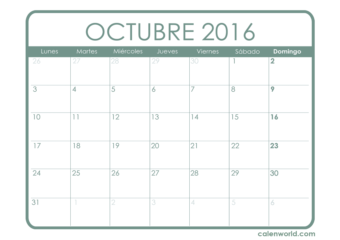 Calendario Octubre 2016