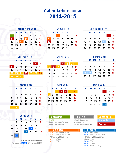 Calendario del curso 2014-2015 en Asturias