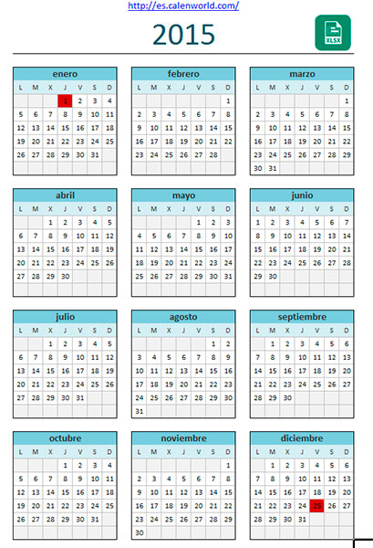 Calendario 2015 en Excel