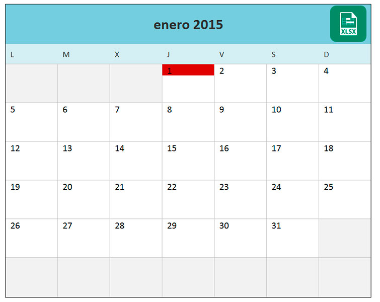 Calendario 2015 por meses en Excel