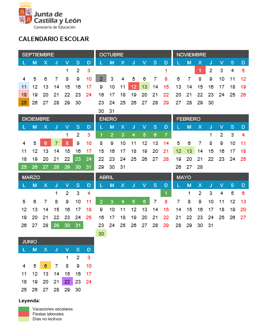 Calendario lectivo 2017-2018 de Castilla y León