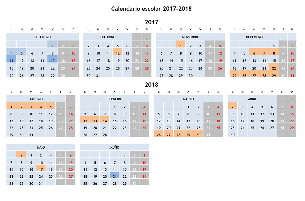 Calendario lectivo 2017-2018 de Galicia