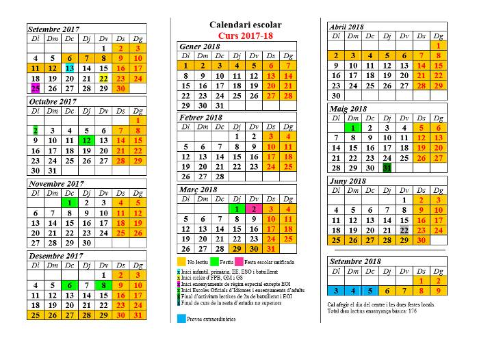 Calendario lectivo 2017-2018 de las Islas Baleares