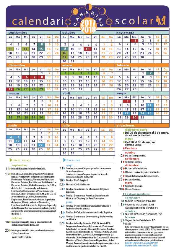 Calendario lectivo 2017-2018