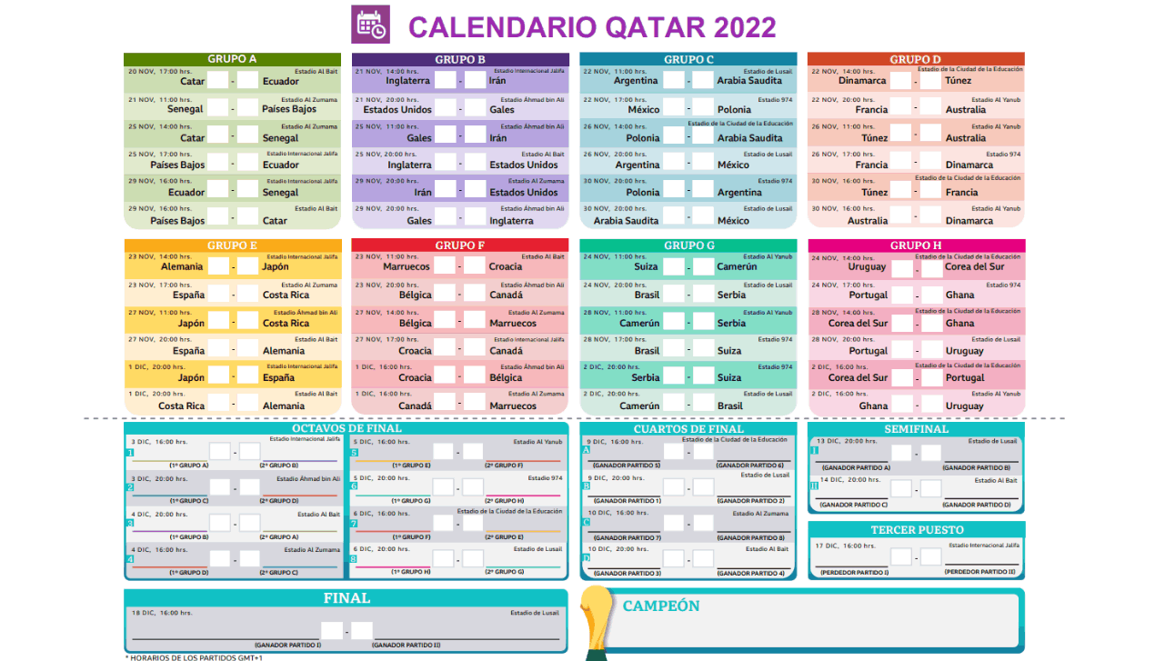 Calendario Partidos Mundial España