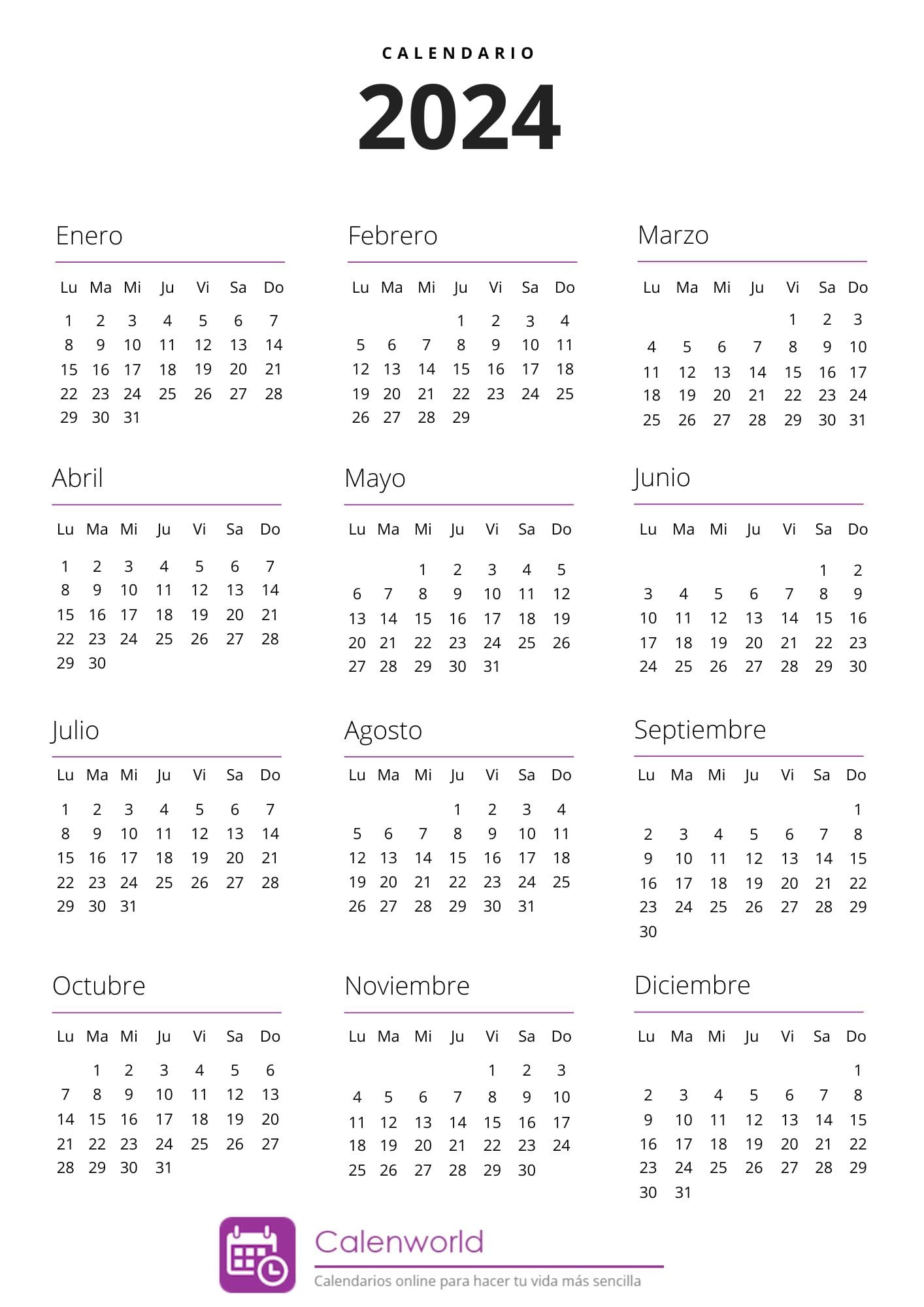 Calendario de almanaque 2024